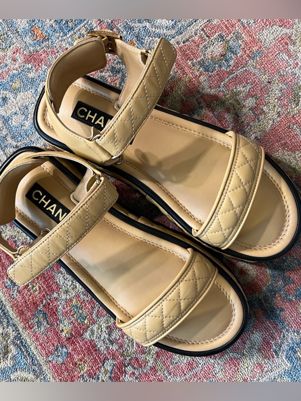 CHANEL Nude Leather Slingback Sandals with Gold-Tone Hardware - Picture 2 of 10